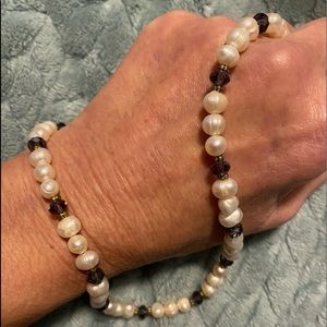 Freshwater pearl and purple crystal necklace